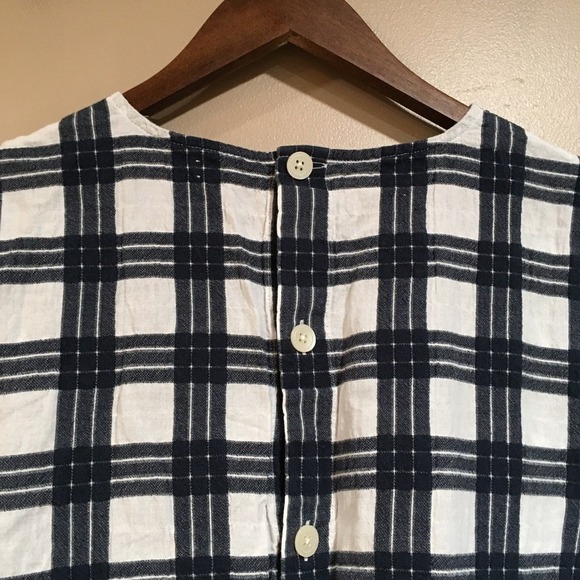 Madewell Plaid Tie Front Top Women XL Blue White Button Back Preppy Picnic Casua - Picture 7 of 11